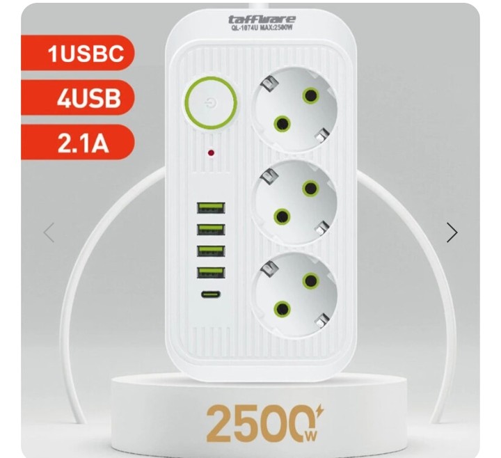 Colokan Listrik USB-C, 4 Port USB, 2.1A