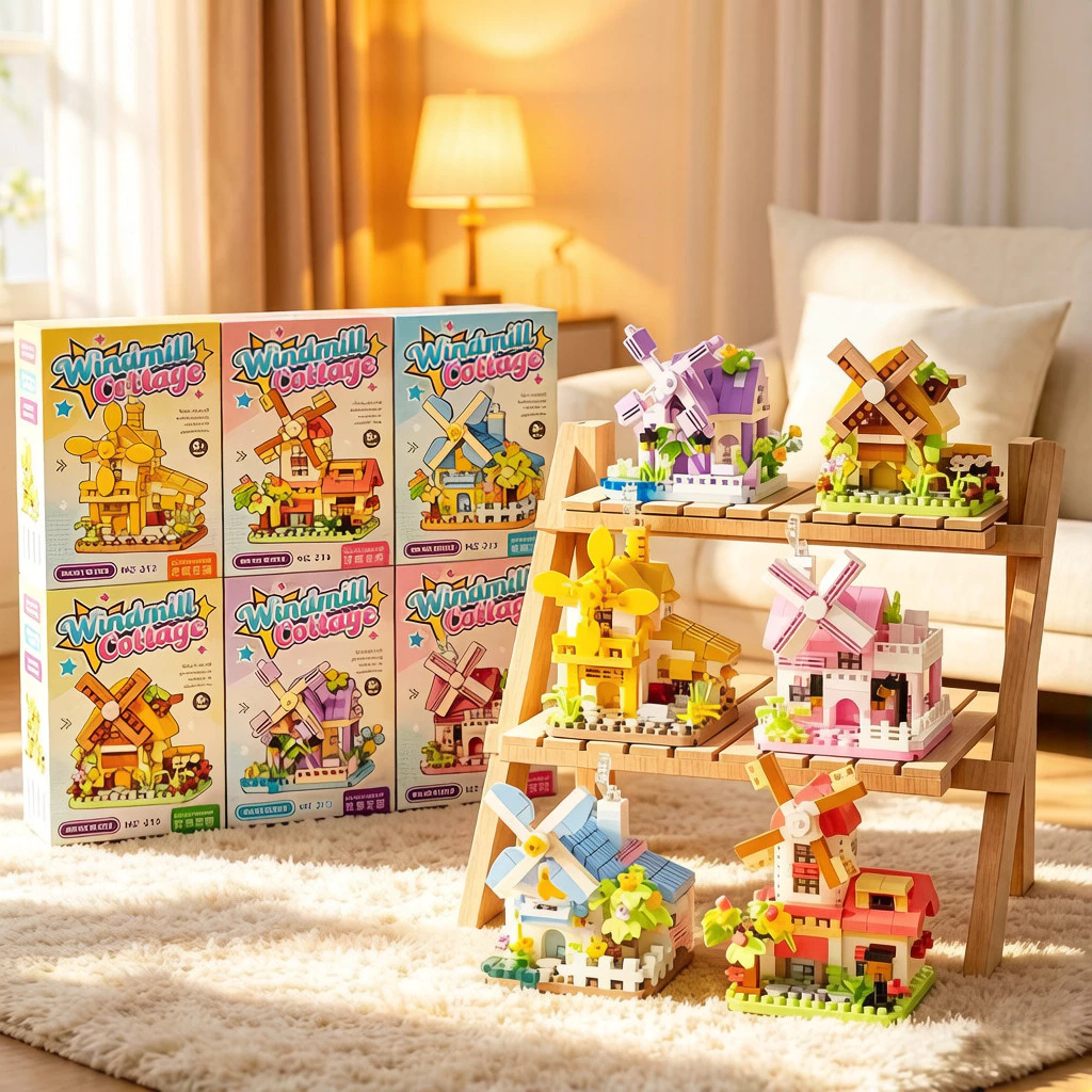 Blok Bangunan Mini Rumah Kincir Angin 6 Varian, Mainan DIY Edukatif Hiasan Meja Estetik Hadiah Kreatif
